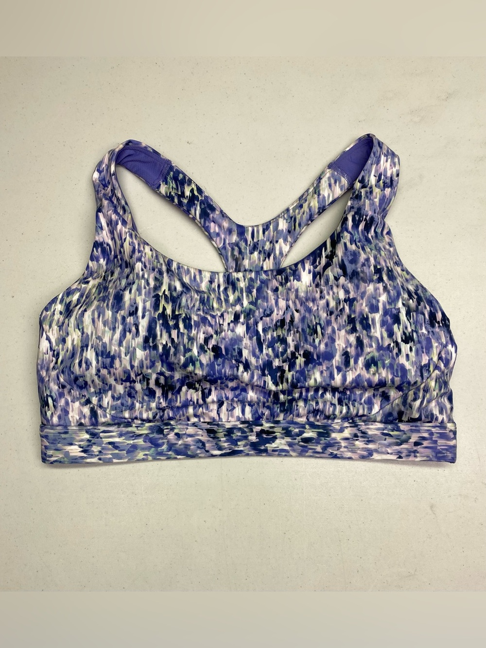 Athleta Purple Abstract Print Racerback Keyhole Back Sports Bra L *P1014
